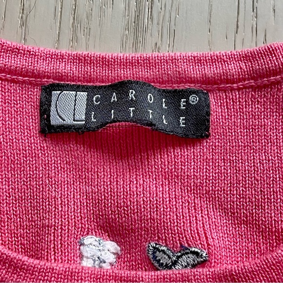 Vintage 90s Carole Little Pink All Embroidered Happy Whales Short Sleeve T-Shirt - Picture 5 of 11